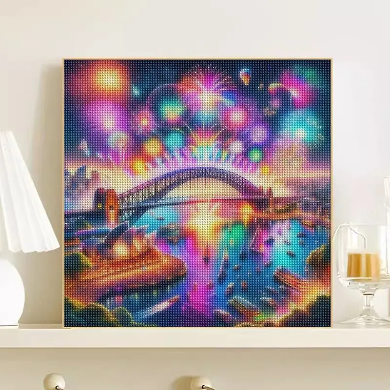 

CHENISTORY 5D Full Diamond Painting City nights Diamond Mosaic Beads Embroidery Fireworks Landscape Arts And Crafts Home Decor