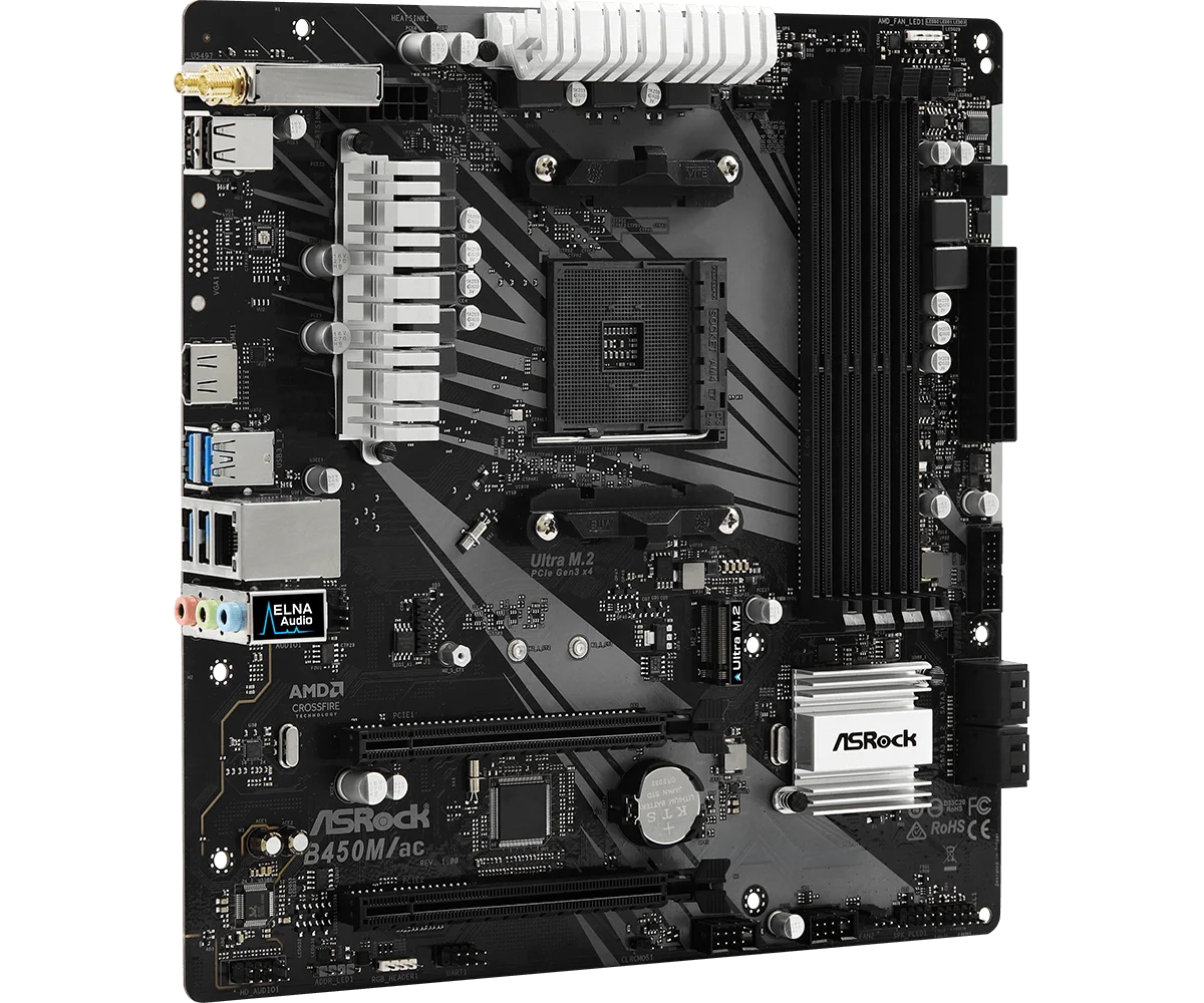 AROCK B450M/AC Micro-ATX AMD B450 Motherboard For AM4 AMD Ryzen 5 5500 5700x3d 5600 5950X Ryzen 7 5700x DDR4 M.2 HDMI PC Gaming