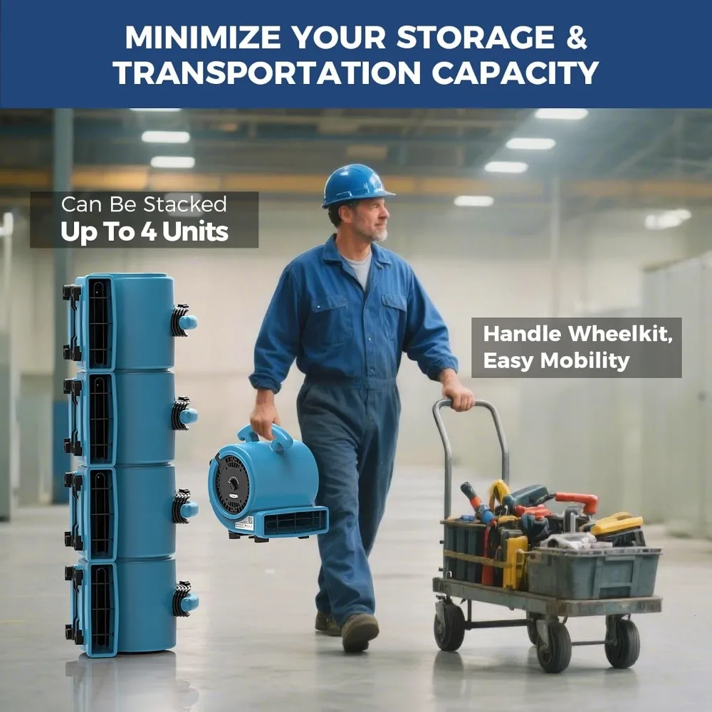 1000 CFM 에어 무버 블로워 팬, 바닥 건조 팬, 카펫 건조기, 블로워, 3단 속도 조절 가능, 5단계 각도 조절 가능, 19.68