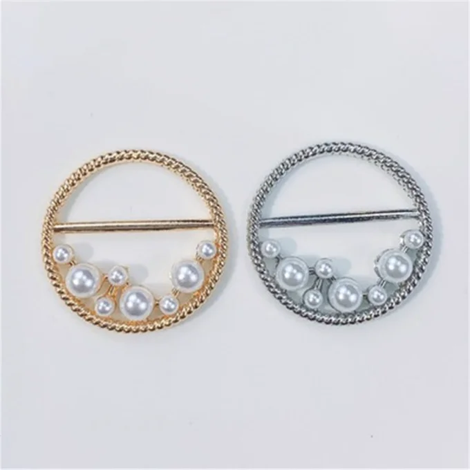 Enamel Button Brooch Women Shawl Ring Clip Square Imitation Pearl Scarves Fastener Silk Scarf Buckle Brooch Clothes