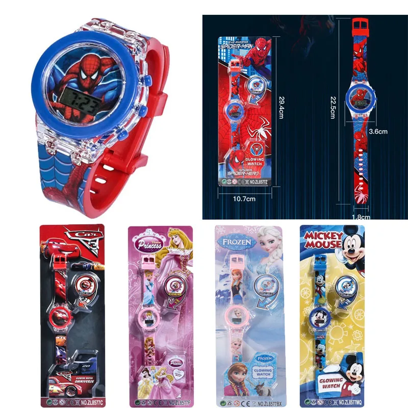 ساعات أنيمي مارفل سبايدرمان فلاش لايت للأطفال للأولاد المنتقمون الأبطال ميكي ساعة أطفال بنات طالب ساعة هدايا عيد الميلاد