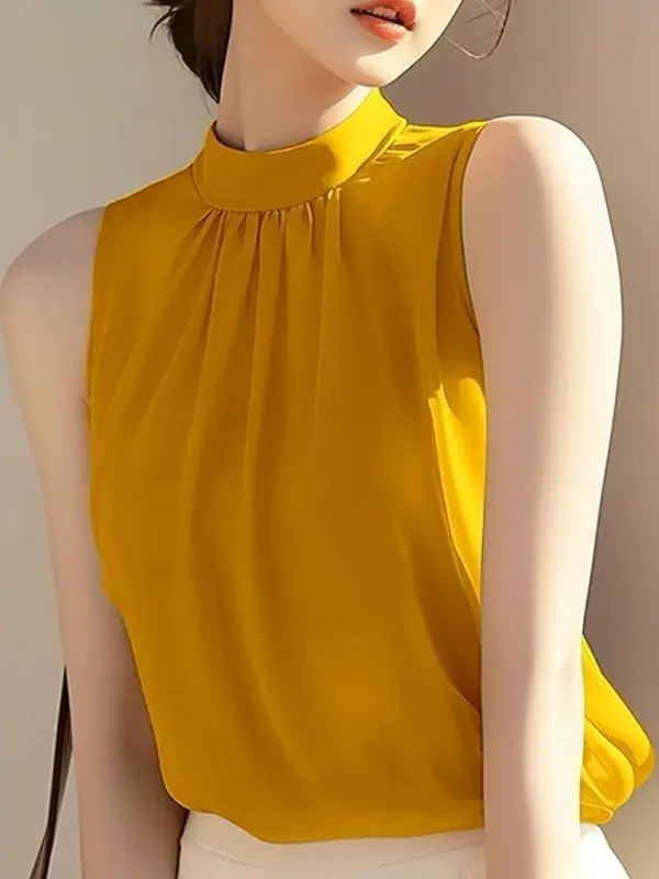 Women's Sleeveless Chiffon Shirt Summer New Style Korean Fashion Simple Loose Versatile Shirt Vest Breathable Comfortable
