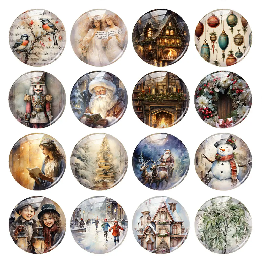 

Handmade Christmas X-mas Winter Snowman Kids Santa Birds Fairy Photo Glass Cabochon Flatback Demo Cameo For Diy Jewelry Making