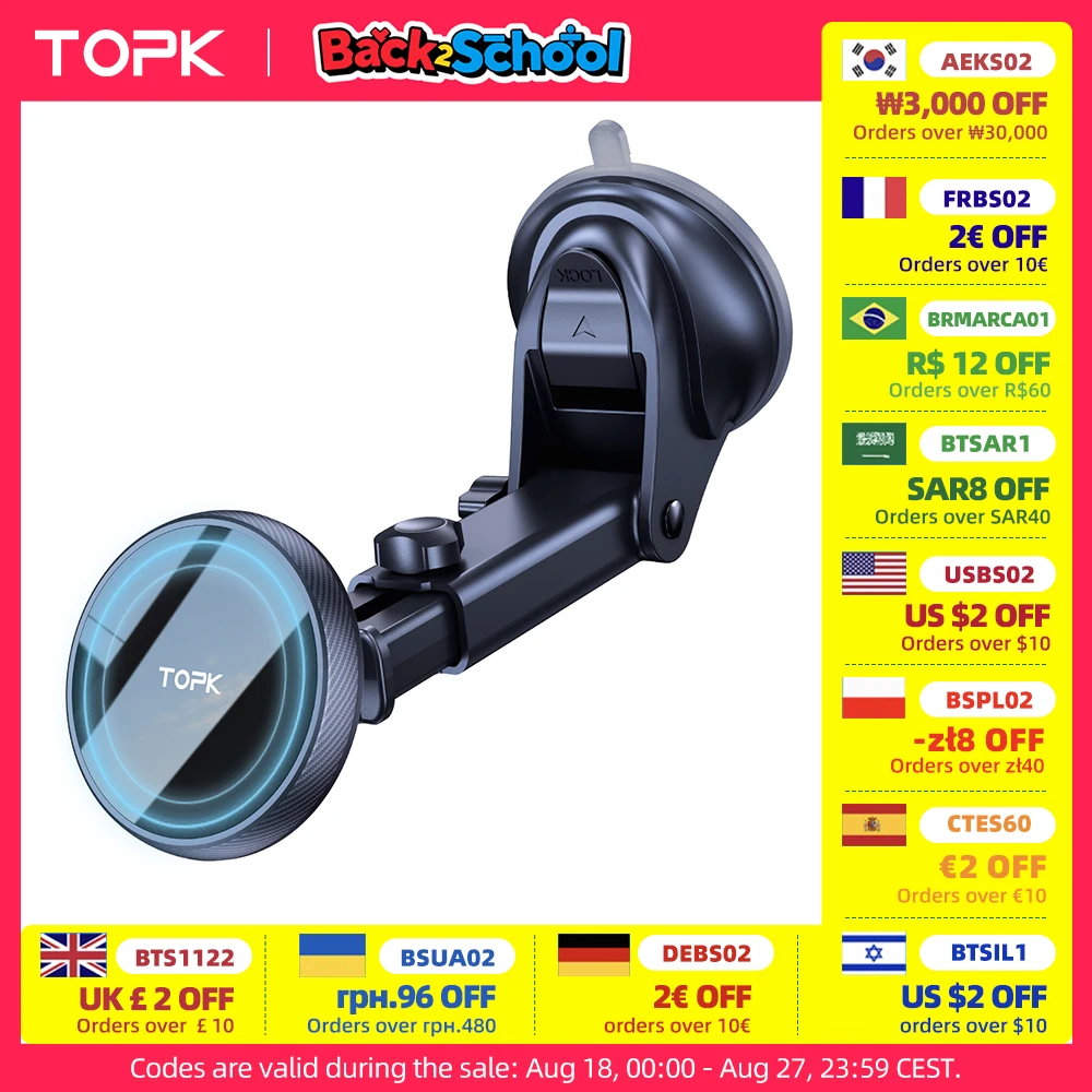 TOPK Mag-Safe Supporto magnetico per telefono da auto Supporto da auto per parabrezza e cruscotto [forte aspirazione] Braccio lungo regolabile per cellulari