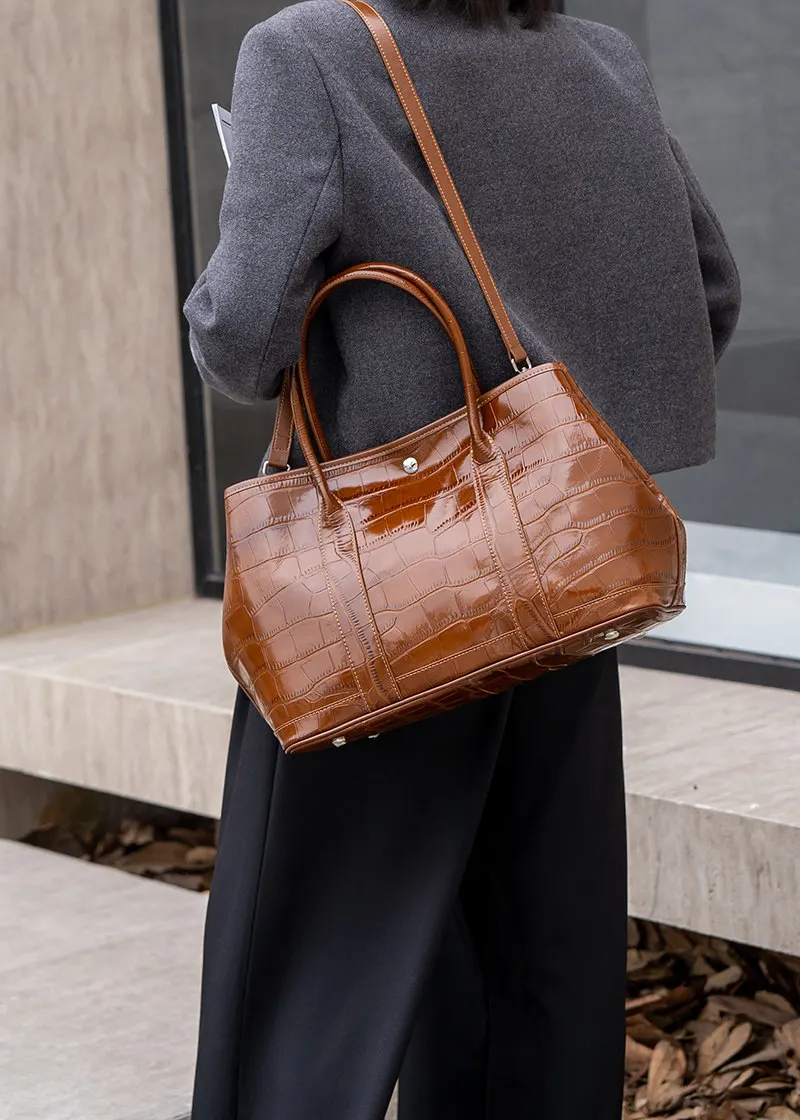 Bolso de mano Aidrani para mujer con estampado de piel de cocodrilo, bolso de cuero de vaca genuino con asa superior, bolso de diseño para llevar al hombro, ideal para el trabajo, la oficina, fiestas y el uso diario.