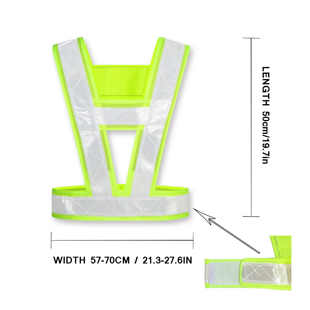 V Shape Reflective Vest High Visibility Jackets Safety Vest Night Adjustable Reflective Tape Belt Outdoor Running