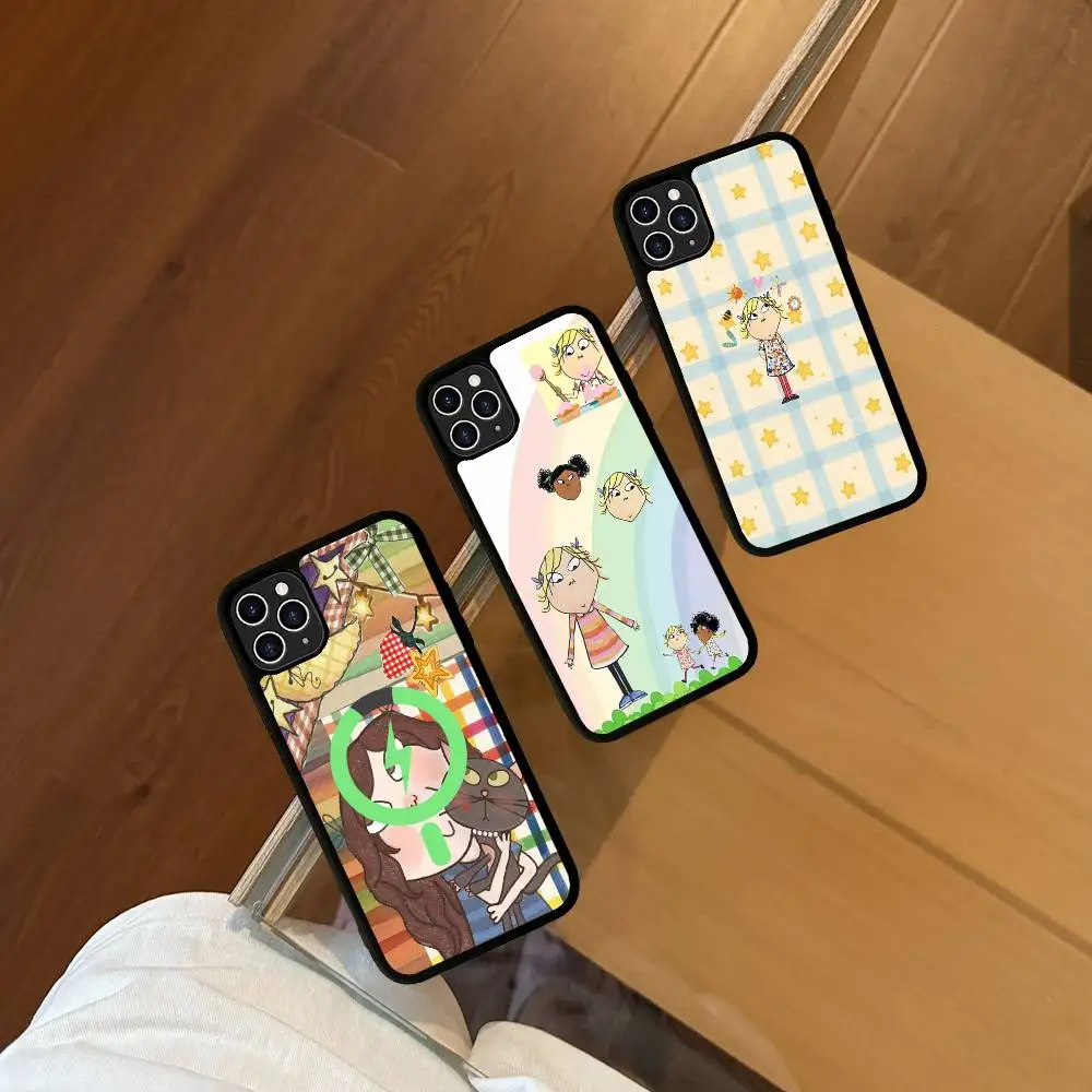 Cartoon C-CHARLIE AND LOLA Magnetic Matte Phone Case For IPhone 16 17 15 14 13 12 11 For Magsafe Wireless Charge Cover