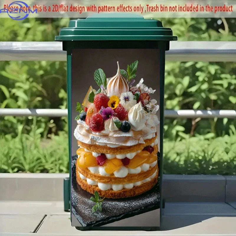 PC 2D Flat Self-Adhesive Trash Can Sticker, Colorful Fresh Fruit Multi-Layer Cake Decorative Decal, Creative Trash Can Decorat