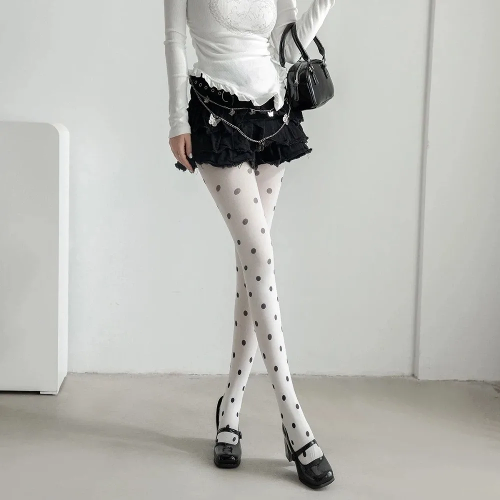 Funky Colorful Polka Dot Stockings Seamless Elastic Large Dot Pantyhose Slimming Thin Y2K Retro Silk Stockings Cosplay
