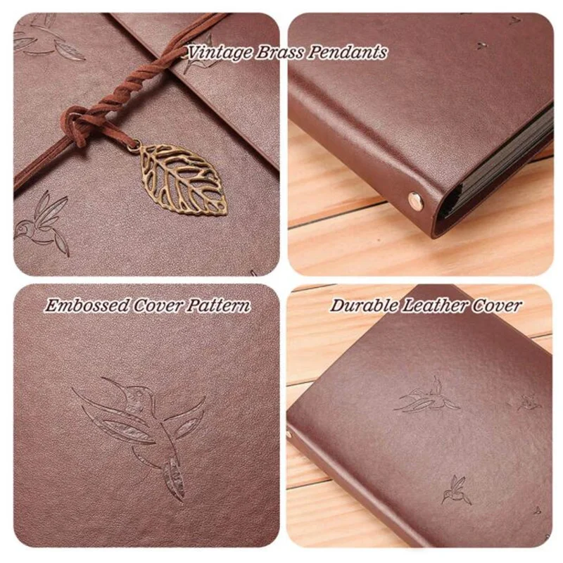 Photo Album Vintage Leather Scrapbook Wedding Guest DIY Memories Book Refillable Black Pages Birthday Gift Home Decorations