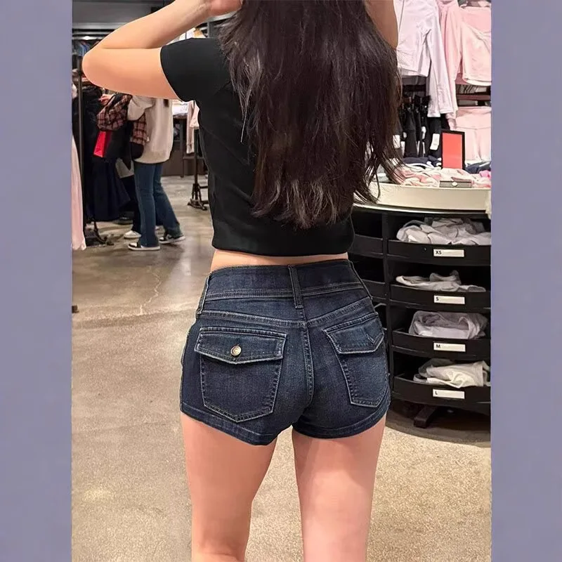 

Summer American Vintage Y2K Low Rise Blue Gray Denim Shorts for Women Slim Fit Stretchy Bodycon Hot Pants Sexy and Flattering