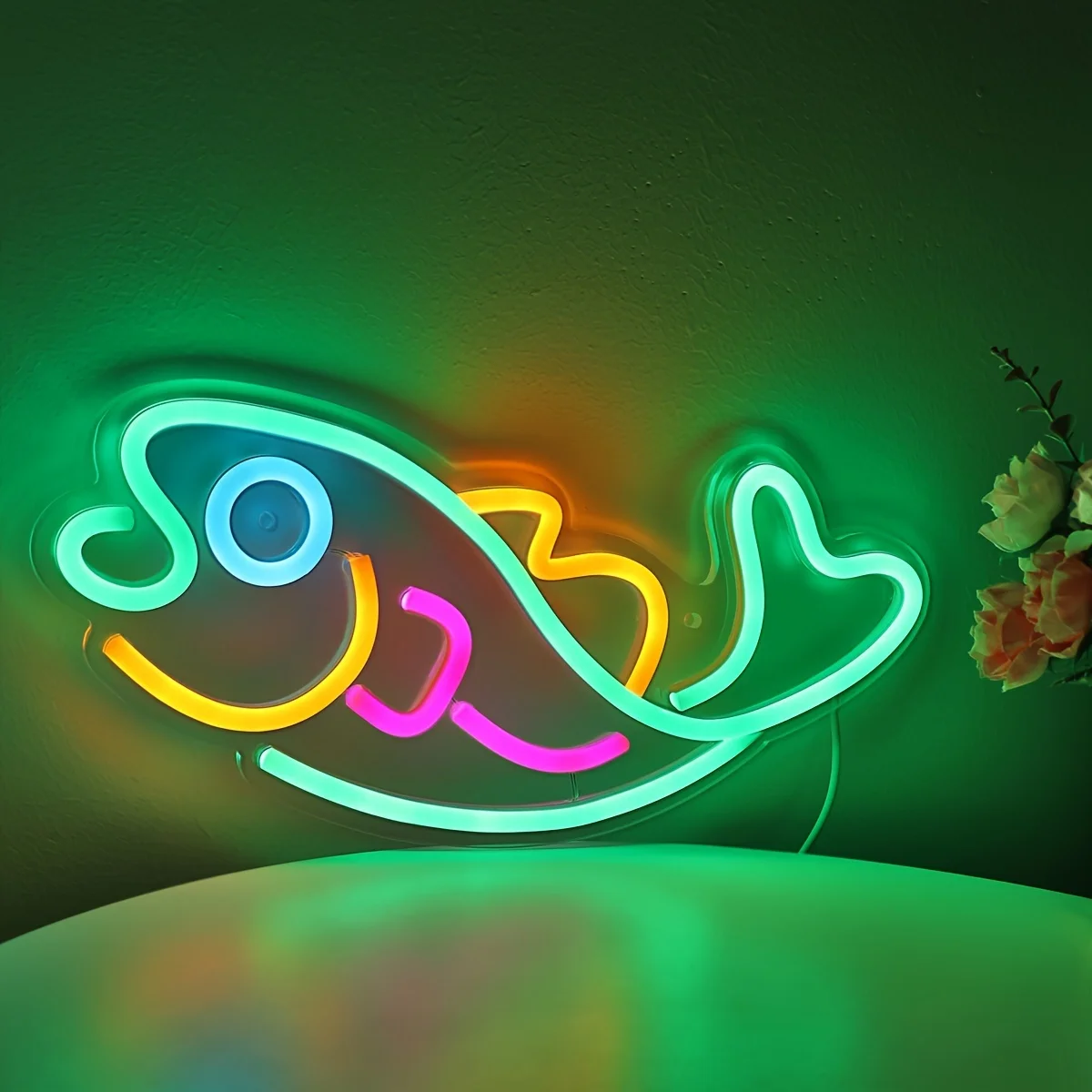 Fish Neon Sign LED Wall Mounting Decoration for Beach Bars Fishing Clubs Seafood Restaurant Shop Kitchens Birthday Party Decor