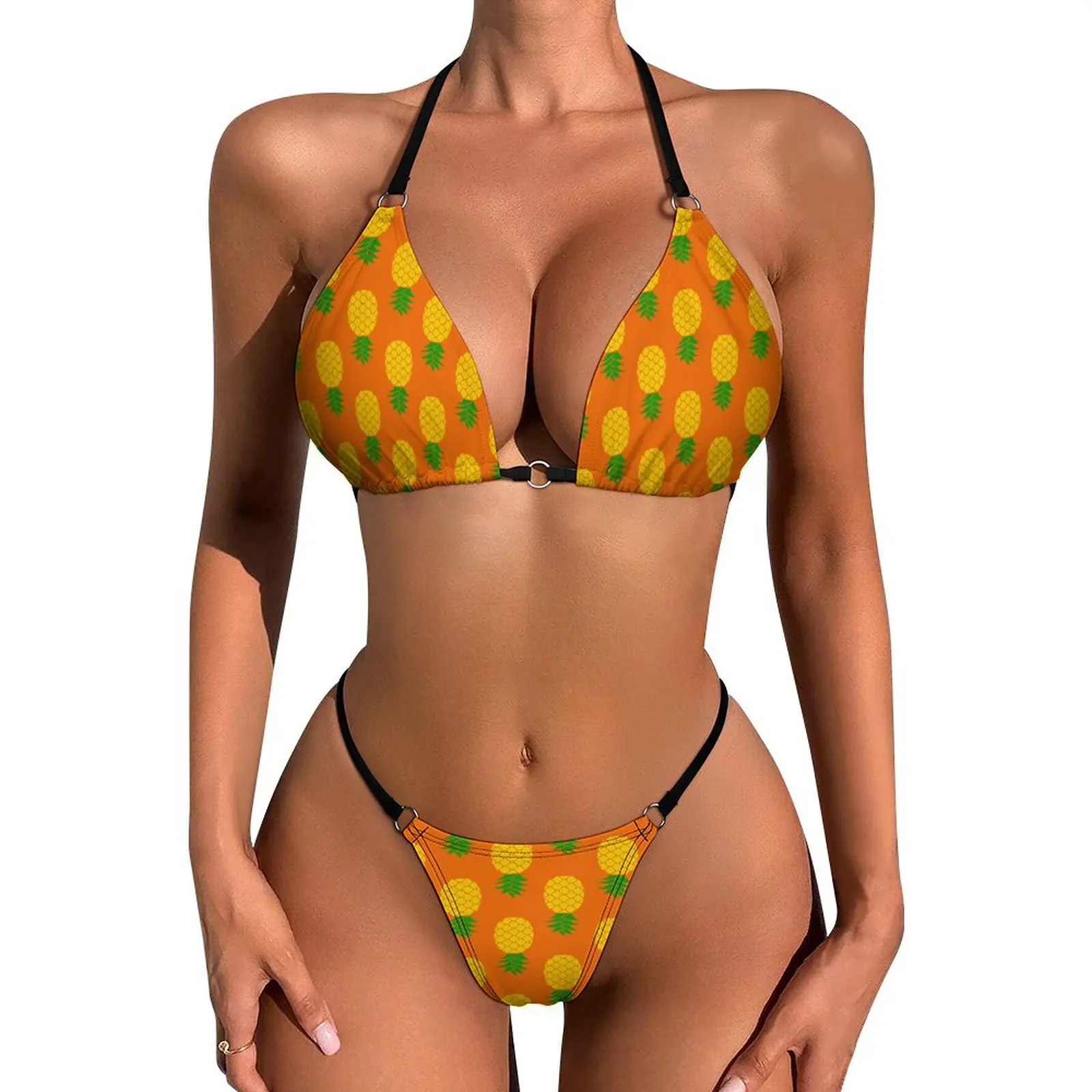 Conjuntos de bikini con tanga para mujer - Bikinis brasileños con microcuerdas Traje de baño sexy de dos piezas Trajes de baño con top triangular y cuello halter