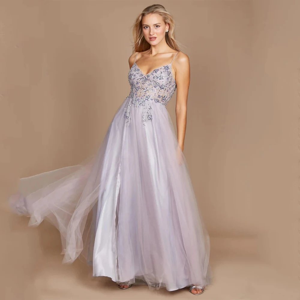 

Arya High Quality Evening Dress Tulle for Floor-Length V-Neck Sleeveless Prom Dress Embroidery Vestidos De Fiesta Customized