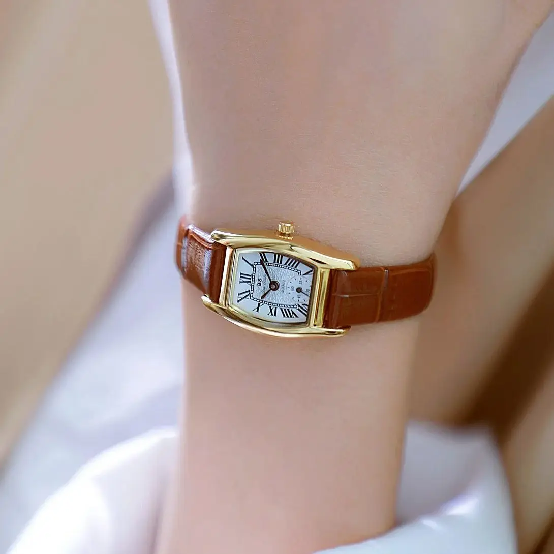 Женские часы, коричневый кожаный ремешок, элегантные брендовые наручные часы высокого качества в стиле ретро, деловые золотые часы, подарок для подруги