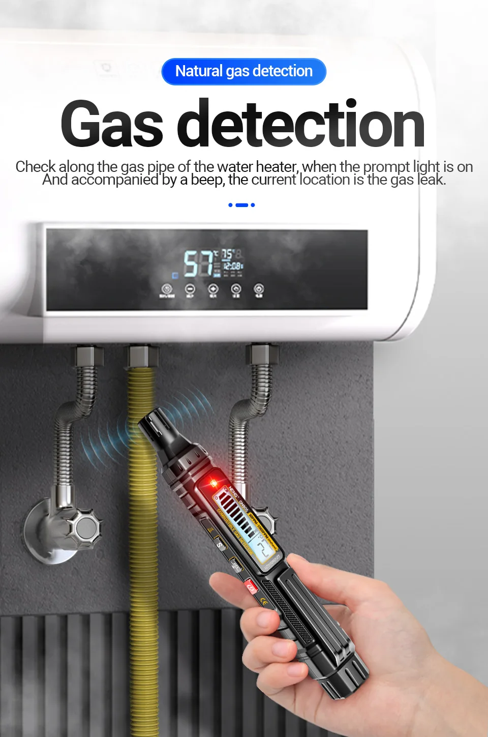 ANENG GN805 Detektor für brennbare Gase, Gasanalysator, Gasleckmessgerät, 50–10000 ppm, akustischer Alarm, umweltfreundlich, mehrere erkennbar – Detail 7
