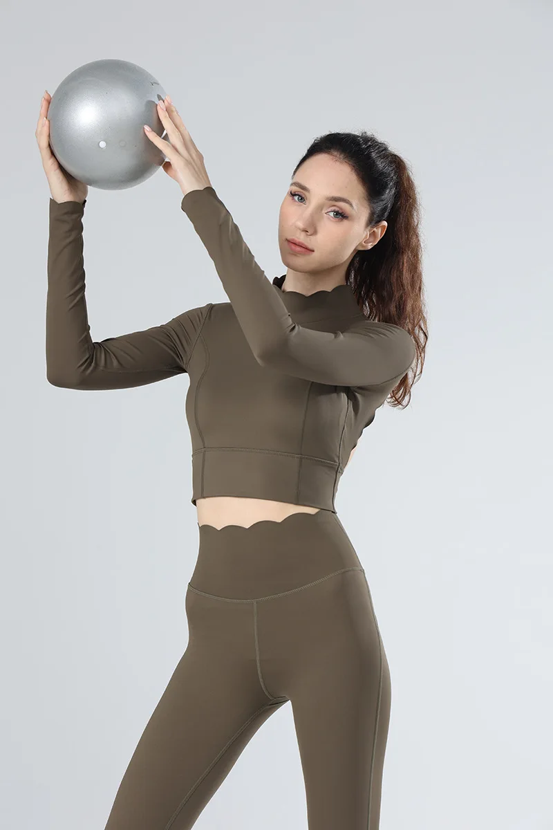Set Long Sleeved Backless Sexy Fitness Running Women\'s Sports Top High Waisted Lifting Buttocks Tight Pants European Size
