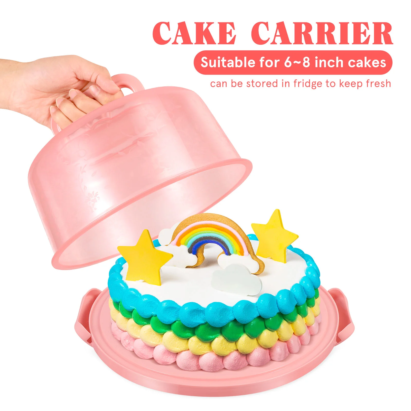 Portable Storage Box Cake Boxes Carrier Holder with Lid and Handle Round Container