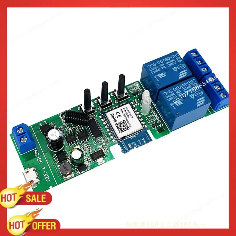 B47C 1 Satz Relaismodul mit RF-Fernbedienung, passend für Alexa 2 CH AC/DC 7–32 V RF/APP-Fernbedienung Smart Home