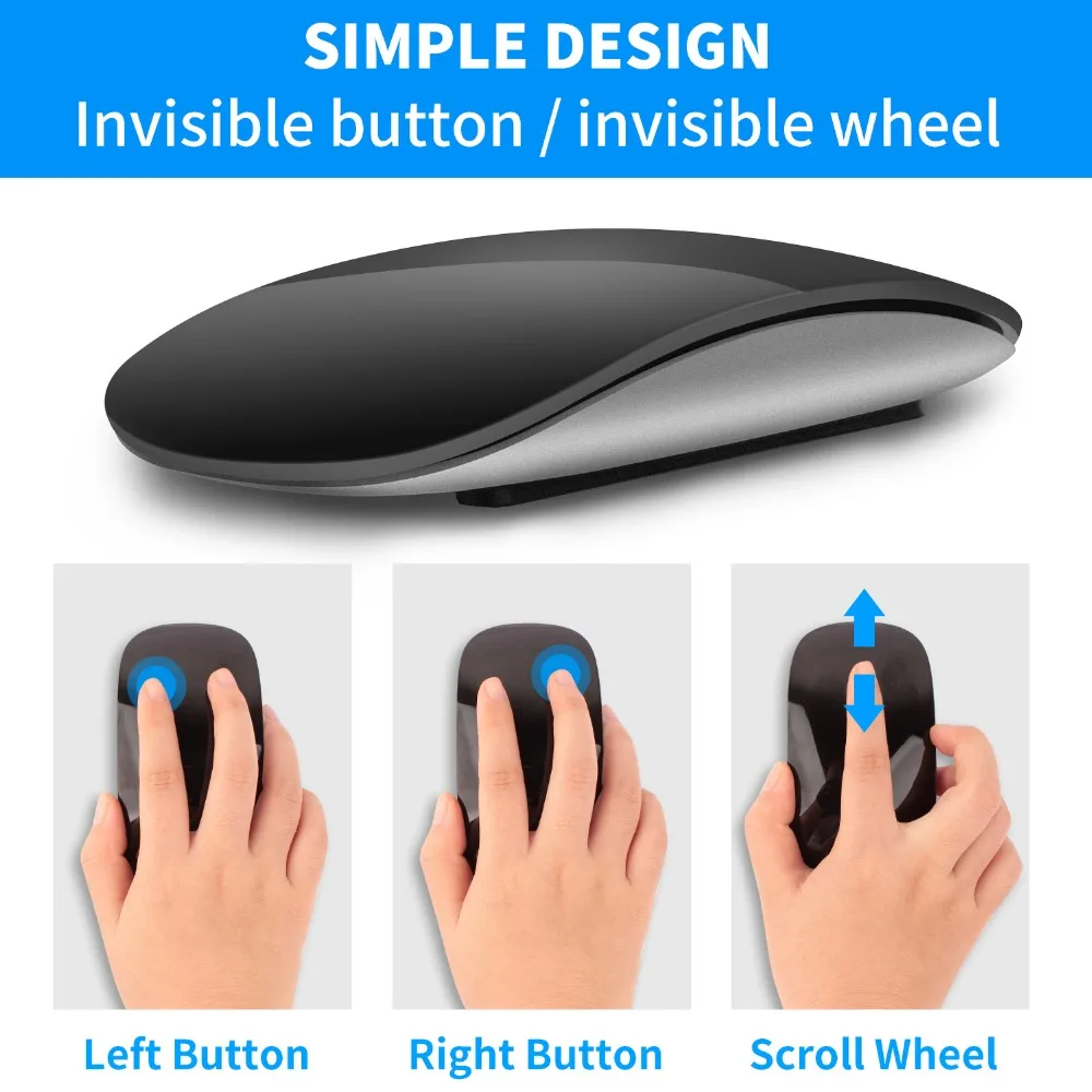 Bluetooth 4.0 Mouse Nirkabel Dapat Diisi Ulang Diam Multi Busur Sentuh Mouse Ajaib Ultratipis untuk Laptop Ipad Mac PC Macbook