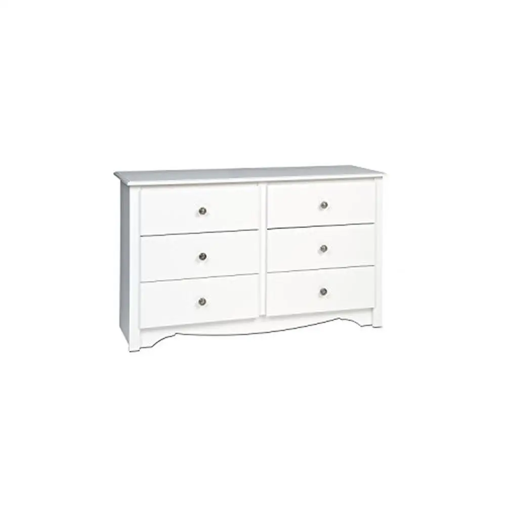 6-Drawer Bedroom Dresser Storage Space Home Organization White Wood 16"D x 48"W x 29"H Contemporary Design North America