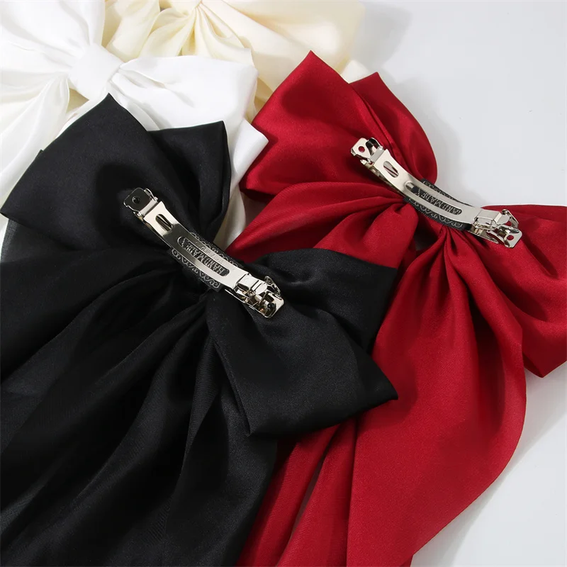 Oversized Streamer Bow Headwear Spring Clips Solid Satin Ribbon Bowknot Hairpin Hair Accessories For Women Girls Trendy Headwear