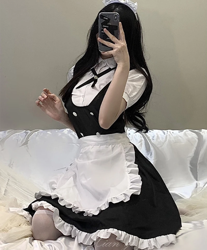 

New Black Cute Lolita Maid Costumes Girls Women Lovely Maid Cosplay Uniform Japanese Anime Cafe Dress Halloween Carnival Costume
