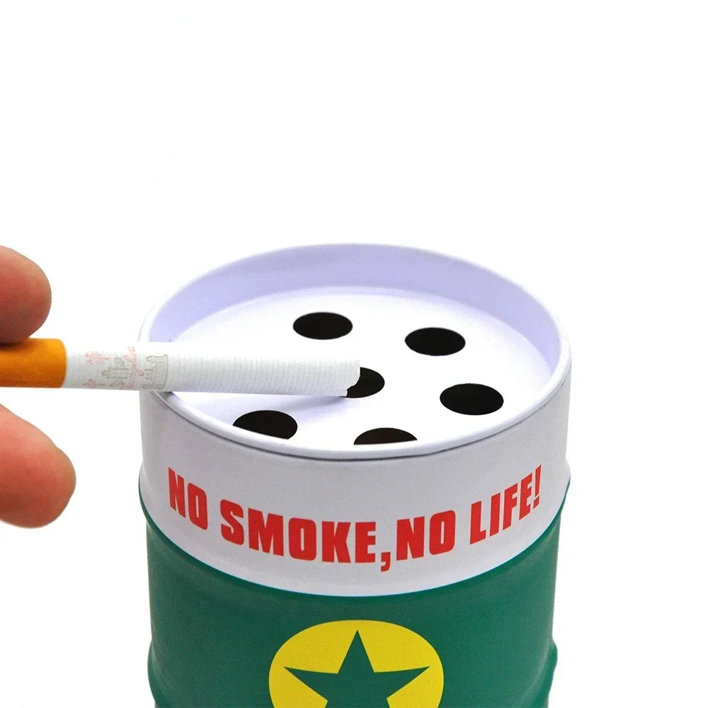 Aluminum Oil Drums No Smoke,No Life Ashtray Leaf & Skull Design Cigarette Ashtray Can Hold Multiple Cigarette.Pattern Random