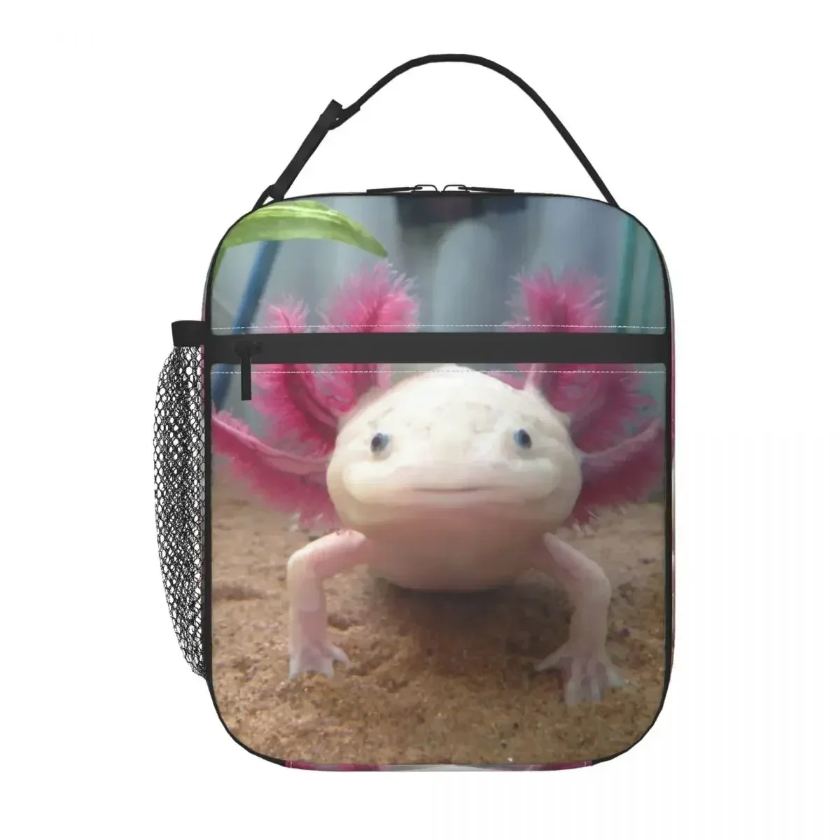 Smiling Leucistic Axolotl Insulated Lunch Bag for School Office Salamander Animal Waterproof Cooler Thermal Lunch Box Women Kids