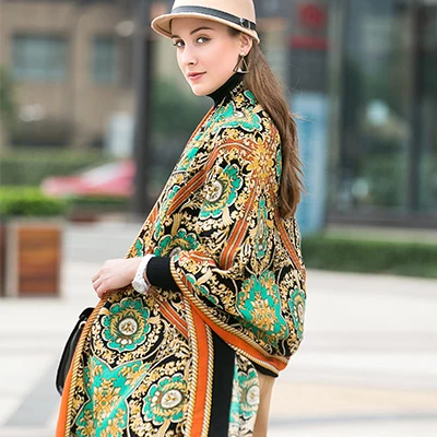 DANA XU 100% Wool Large Shawl Scarf for Women Floral Print Warm Winter Wrap with Tassels Elegant Oversized Pashmina 245*110CM