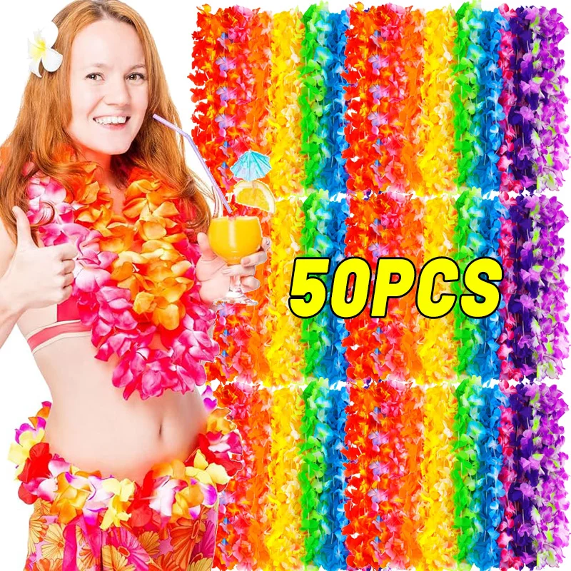 5/50 قطعة إكليل الزهور الاصطناعية قلادة هاواي موضوع حفلة جارلاند الصيف الشاطئ الزفاف حفلة عيد ميلاد لوازم الديكور #1