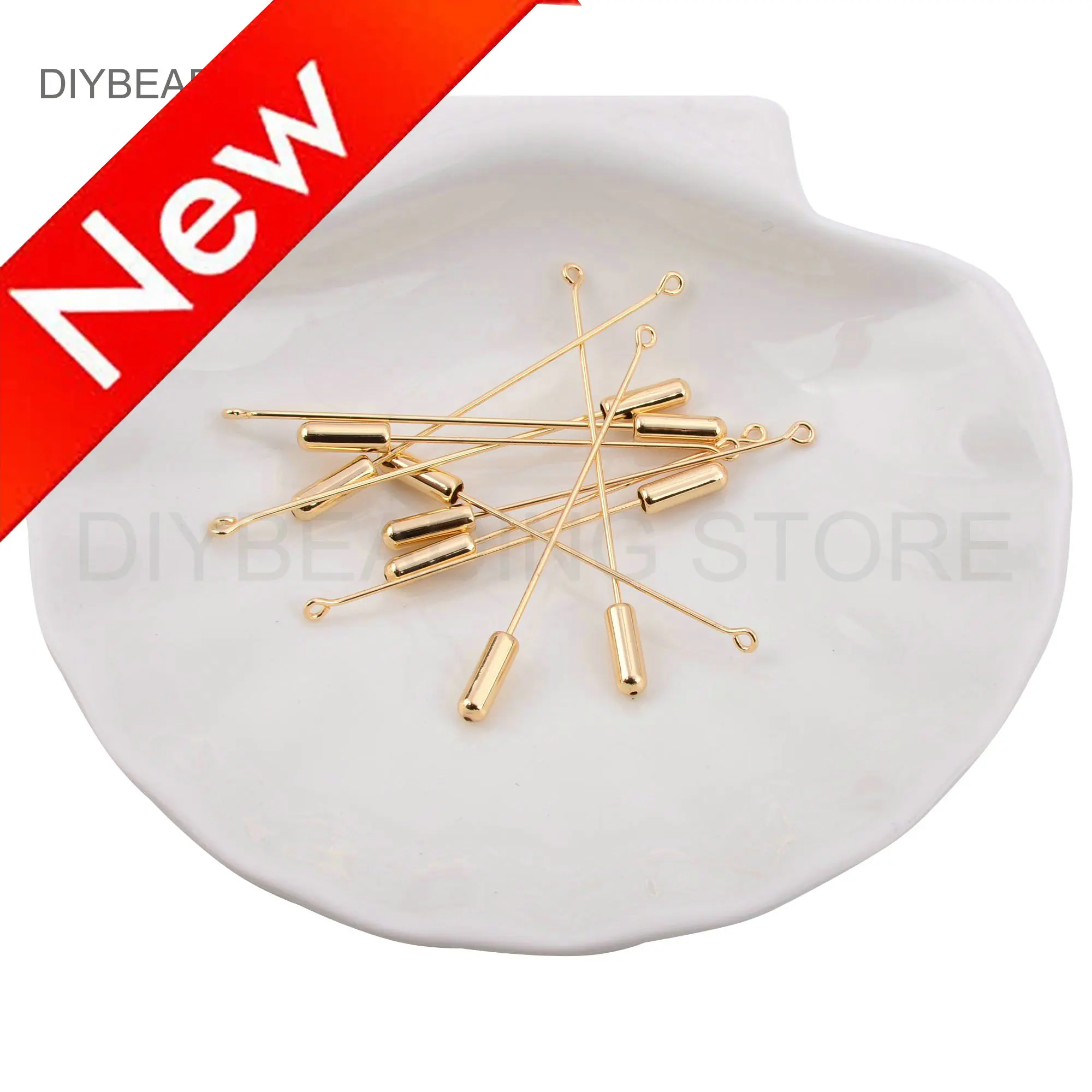 Brooch Pin for Jewelry Making 14K Real Gold Plated Brass Stick Pin Blanks/Lapel Pin/Long Eye Pin Setting Bulk Supply Wholesale