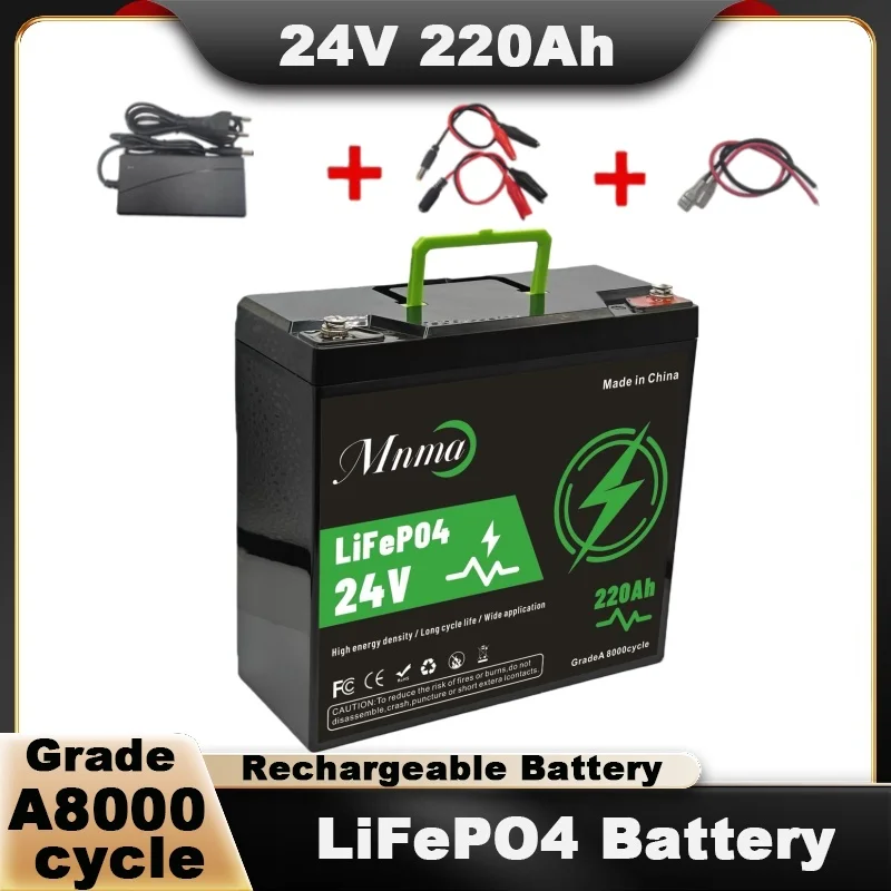 Batterie LiFePO4 24 V 220 Ah, durée de vie plus de 8000 ans, adaptée aux systèmes d'énergie solaire, aux camping-cars, aux bateaux, aux voyages tout-terrain et à la pêche