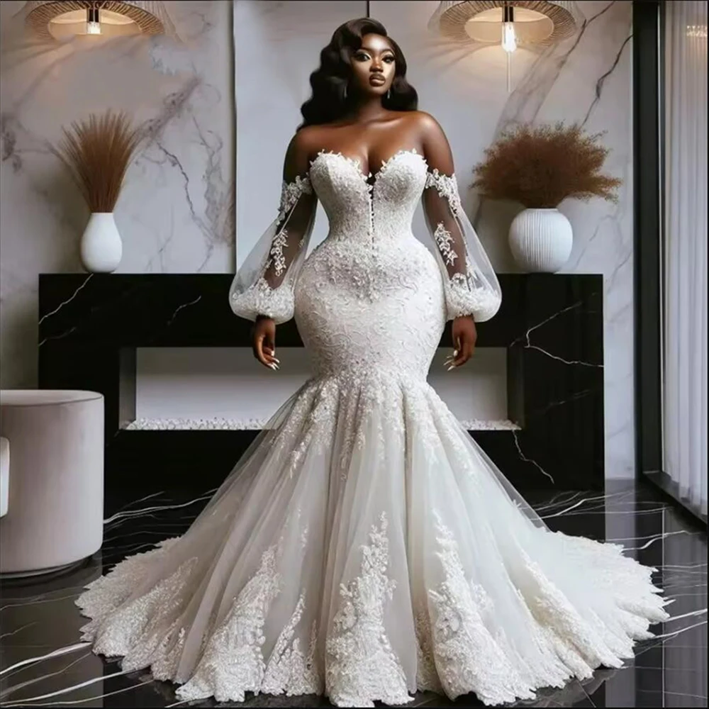 Fantastic Sweetheat Mermaid Wedding Dresses Plus SIze Black Grils Formal Party Bridal Gowns Customized Bride Marriage Clothing