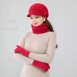 Lenço grosso e quente de malha e luvas para mulheres, conjunto de 3 peças, cachecóis, beanies, luvas, acessórios de inverno russo, novo, 2024