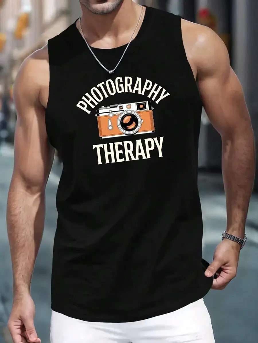 

Mens Photography Graphic Tank Top Black Sleeveless Vest Vintage Camera Print Casual Summer Style
