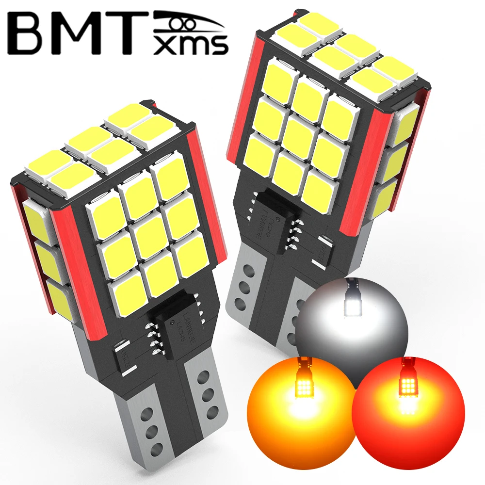 BMTxms 2PCS Super Bright 921 912 T15 W16W LED 3000LM 16W 30SMD 6000K White Amber Red CANBUS Backup Reverse Brake Light Lamp Bulb