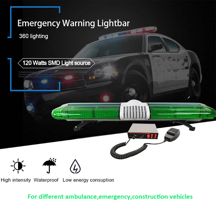 12V Ambulance Green Led Emergency Led Lightbar Light bar with Siren Speaker