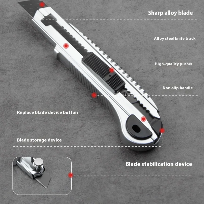 سكين ورق جدران فولاذي سميك من الدرجة الصناعية، شفرة سوداء معدنية من الفولاذ المقاوم للصدأ، قاطع ورق #3