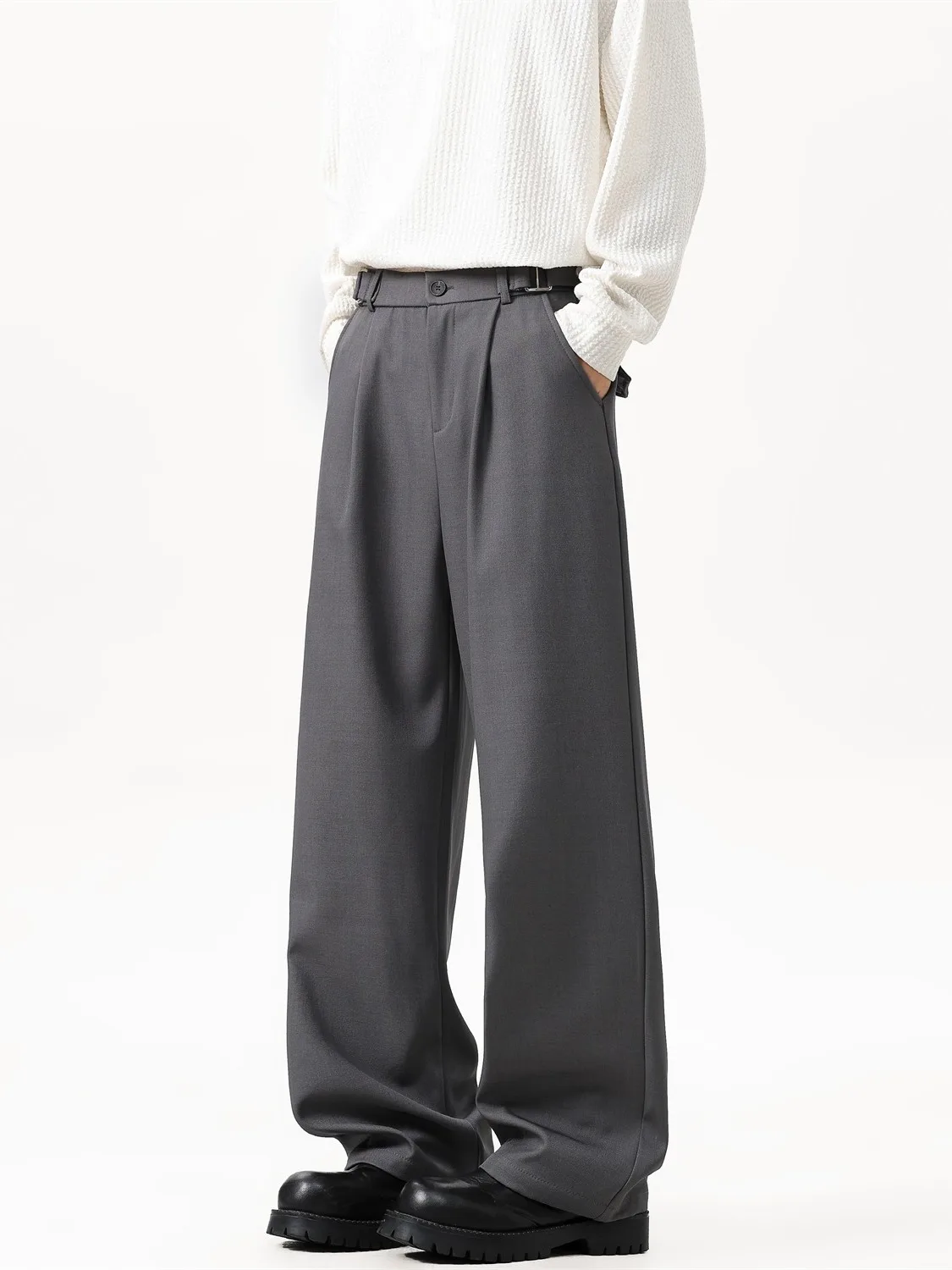

ey Wide Leg Casual Pants Men's Spring New Loose Slim Straight West Pants Long Trousers Drapey Suit Sle Korean Simple Casu...