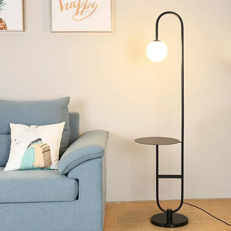 Minimalist Glass Side Table LED Floor Lamp for Nordic Living Room Home Decor