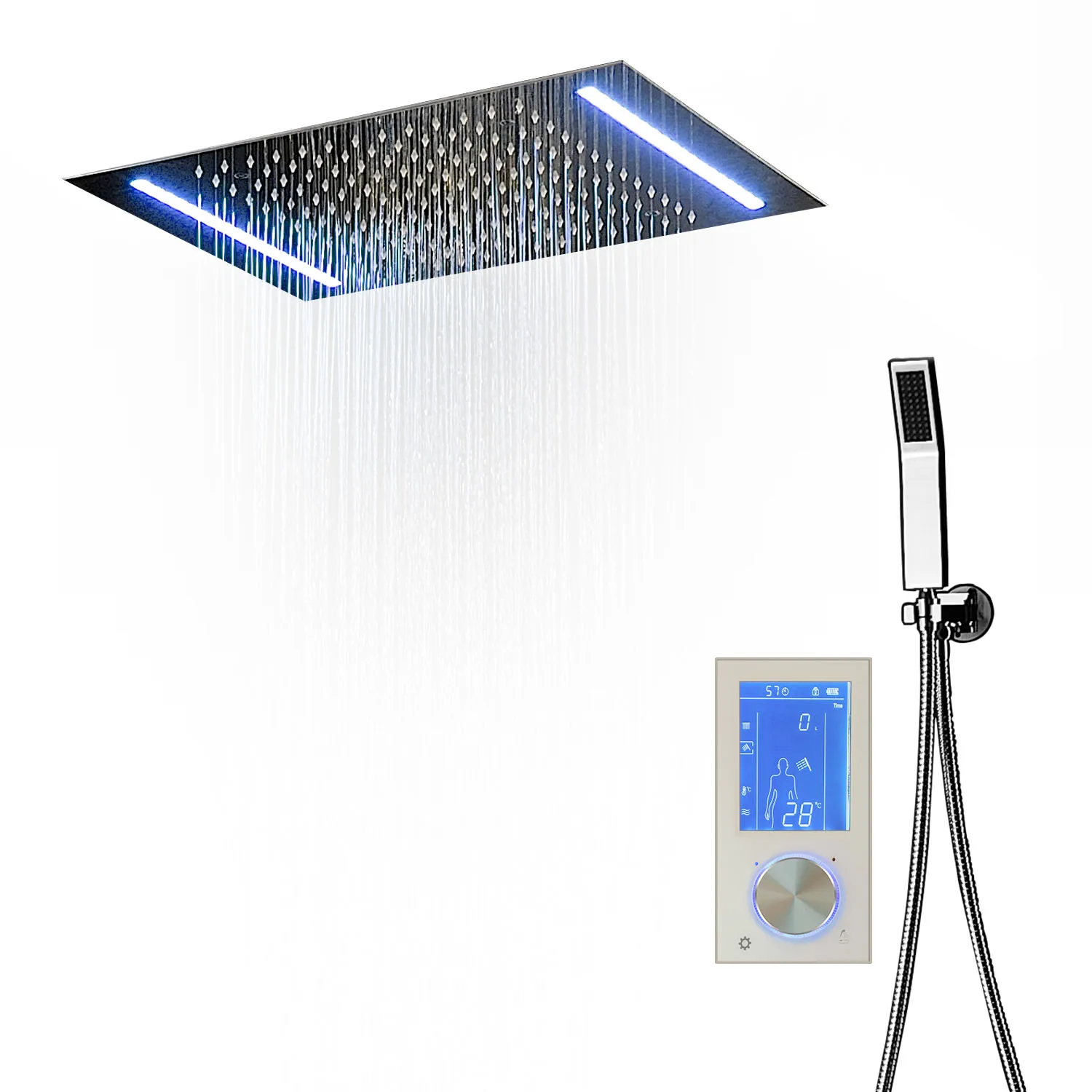 Imagem -02 - Digital Led Shower Grupo Chuveiro Termostático com Chuva Sistema de Banheiro de Vias Massagem Led 14 in x 20 in