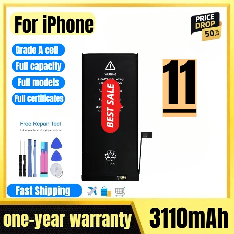 For IPhone11 Phone Battery Without Pop-up Window 100% Health High Quality High Capacity Replacement Bateria Grade A Cell