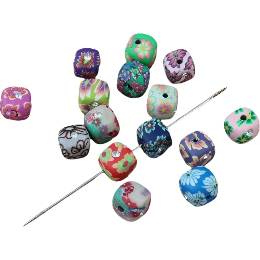 100 Uds. De arcilla polimérica mezclada, cubo de arcilla Fimo con incrustaciones de cristal, cuentas espaciadoras para DIY, collar, pulsera, pendiente, fabricación de joyas, 11MM E-2