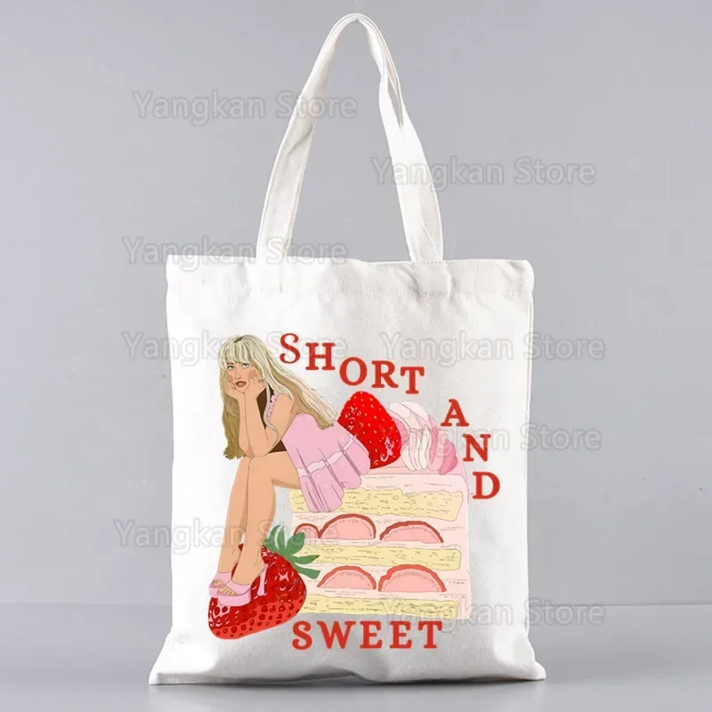 حقائب يد نسائية قصيرة من سابرينا كاربنتر، حقائب تسوق قماشية قابلة لإعادة الاستخدام، حقيبة تسوق صديقة للبيئة وقابلة للطي