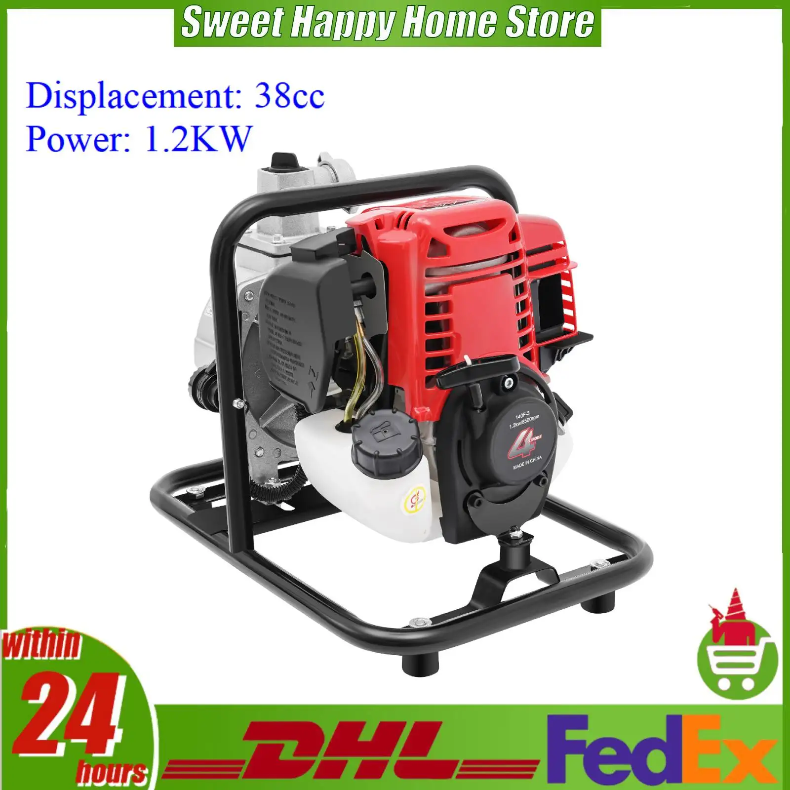 

Бензиновая водяная помпа 1.2 кВт, 38 куб. см, 4-тактная, 135 л/мин, напор 98 футов, для орошения ферм и дренажа садов, с ручным запуском