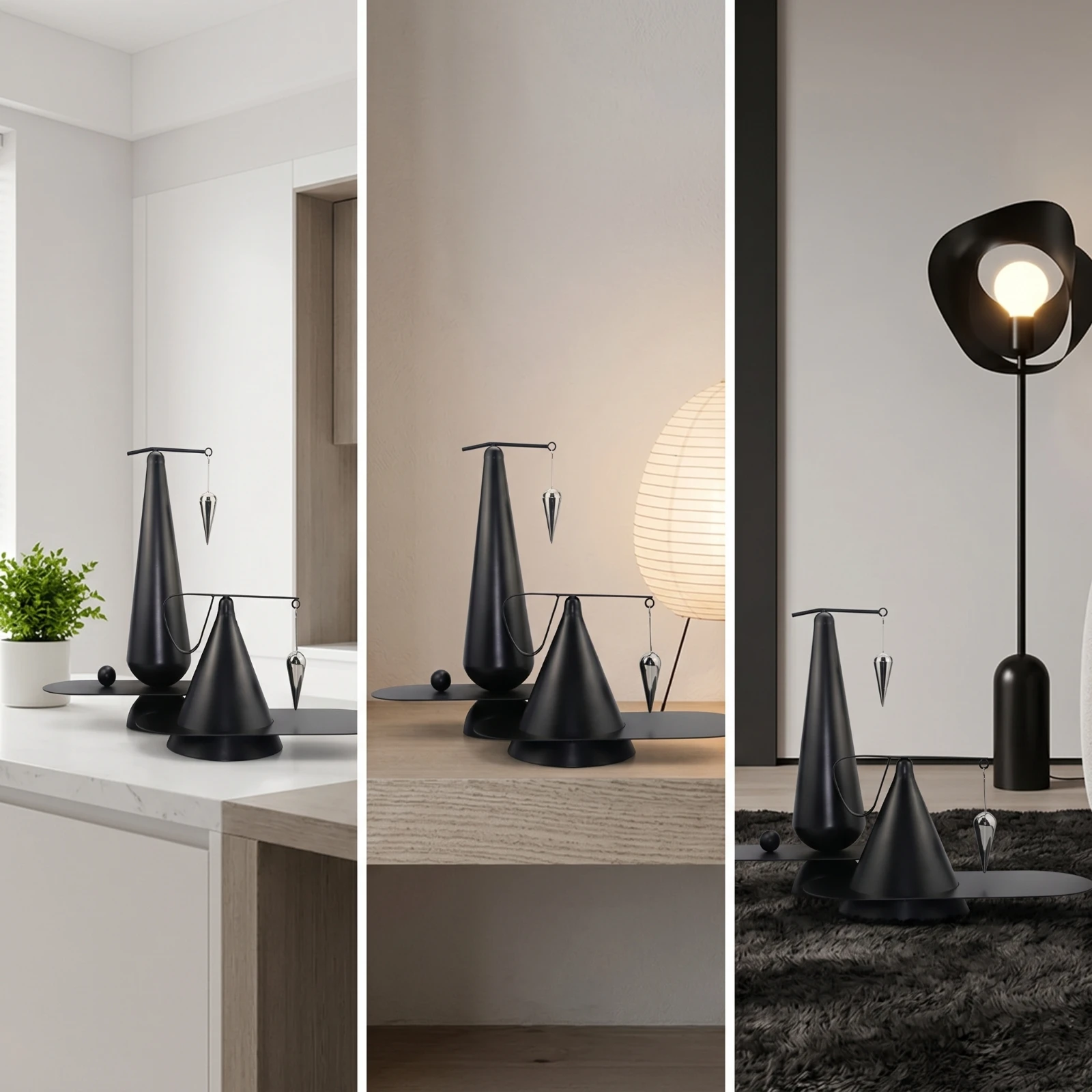 Black Decorative Sculpture Balanced Art Object Geometric Tabletop Decor Modern Home Stand Figure for Workspace