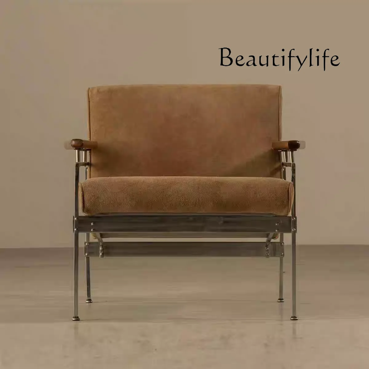 

Medieval Solid Wood Single Sofa Chair Living Room Balcony Leisure Chair Italian Designer Stainless Steel