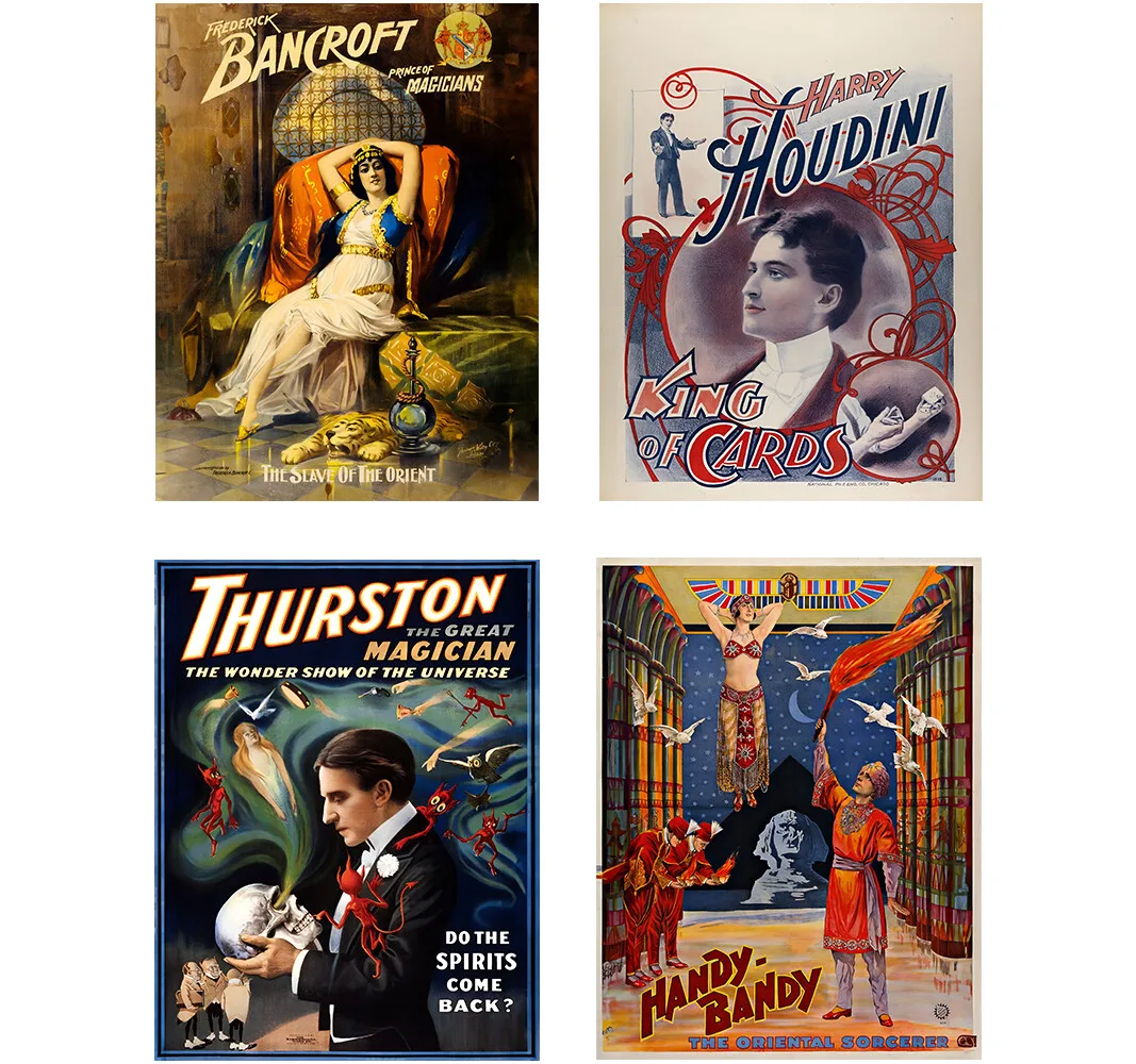 Vintage Magician Posters Print  Retro Magic  Thurston Black stone Houdini Bancroft Art Collection