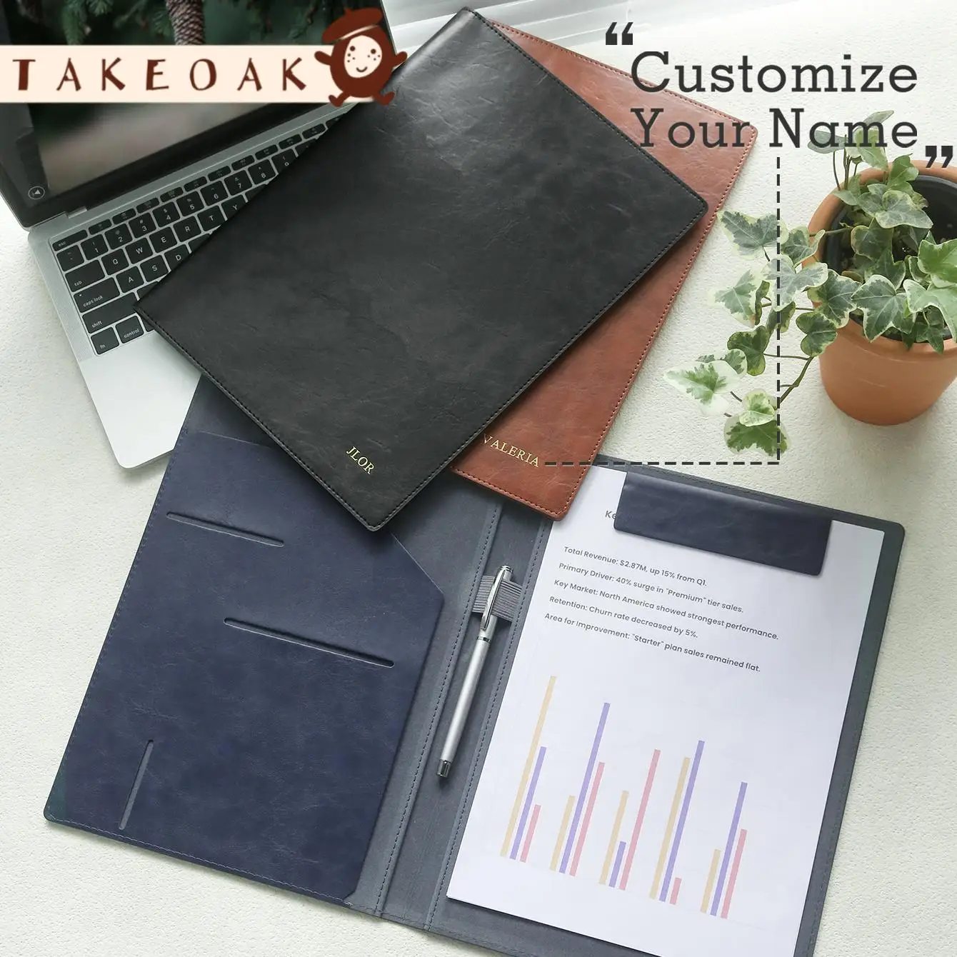 Custom Name A4 Portfolio Customized Engraved Retro Vegan Leather Portfolio with Pen Holder Magnetic Clipboard Portfolio